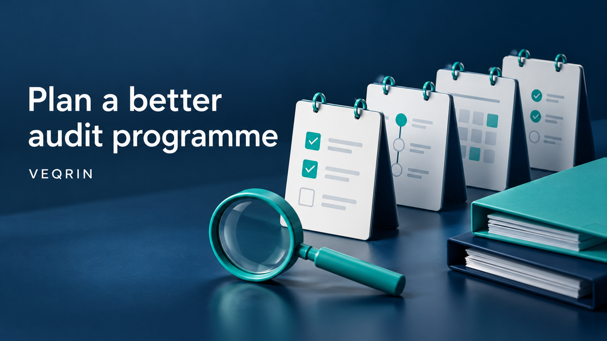 Veqrin audit planning illustration with calendars and checklists — Plan a better audit programme.